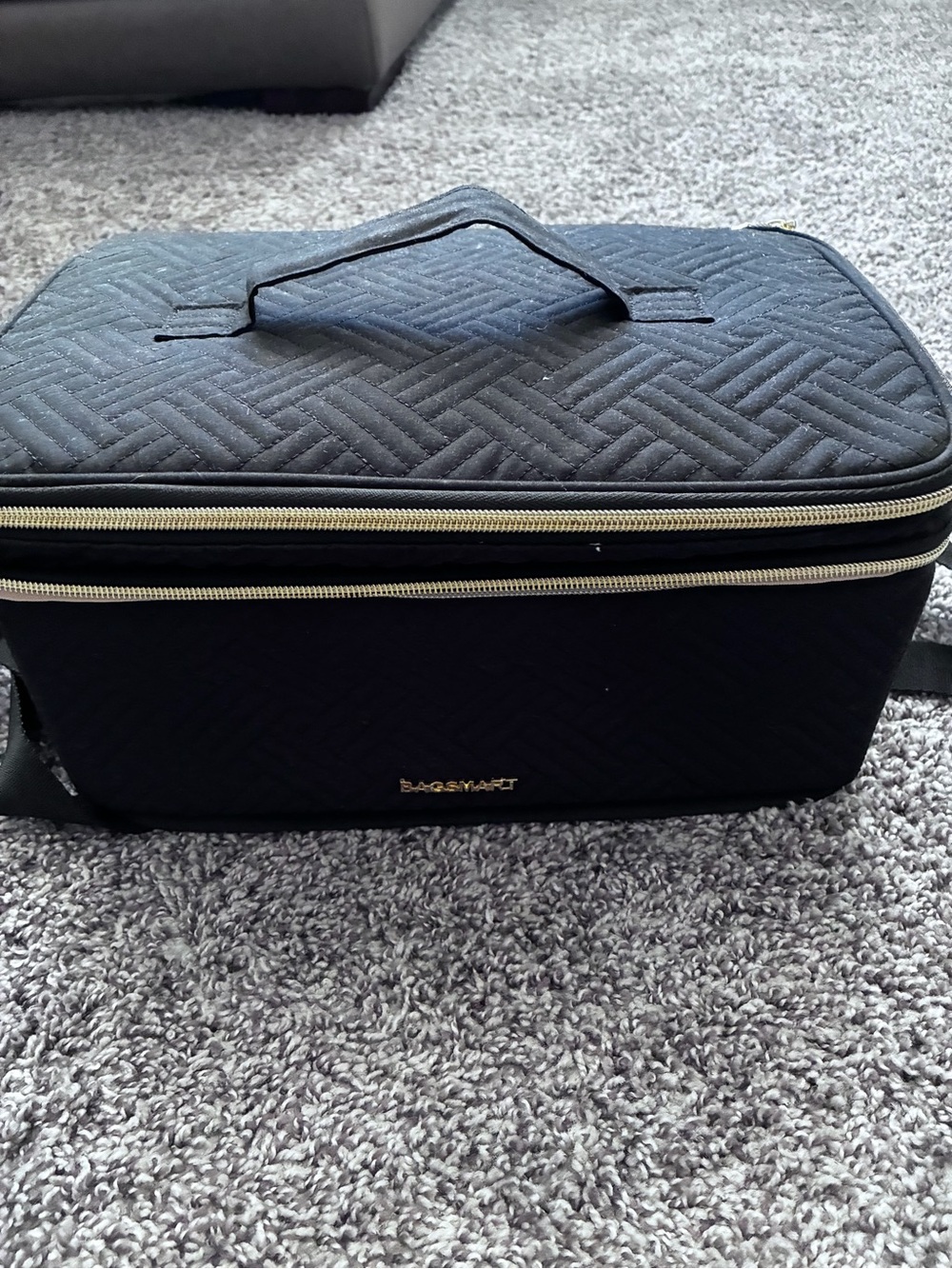 Bagsmart Black Quilted Makeup Train Case with Dual Zippers